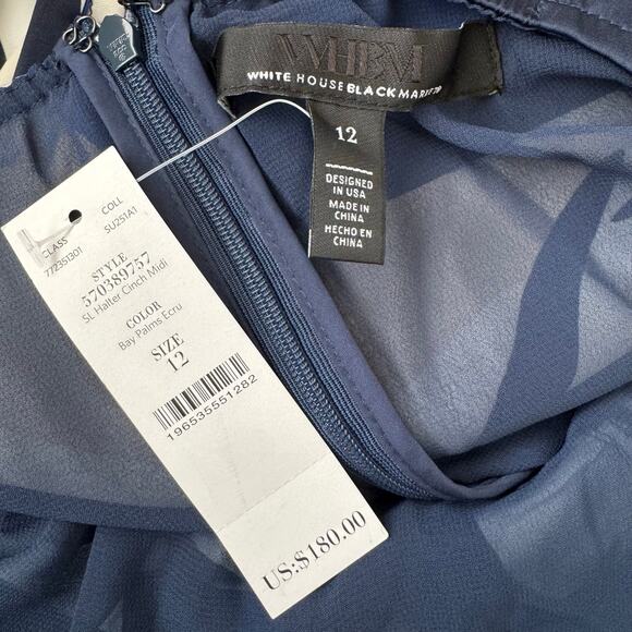 WHBM Satin Halter Maxi Blue Dress NWT $180 Abstract Print Modern - Picture 8 of 16